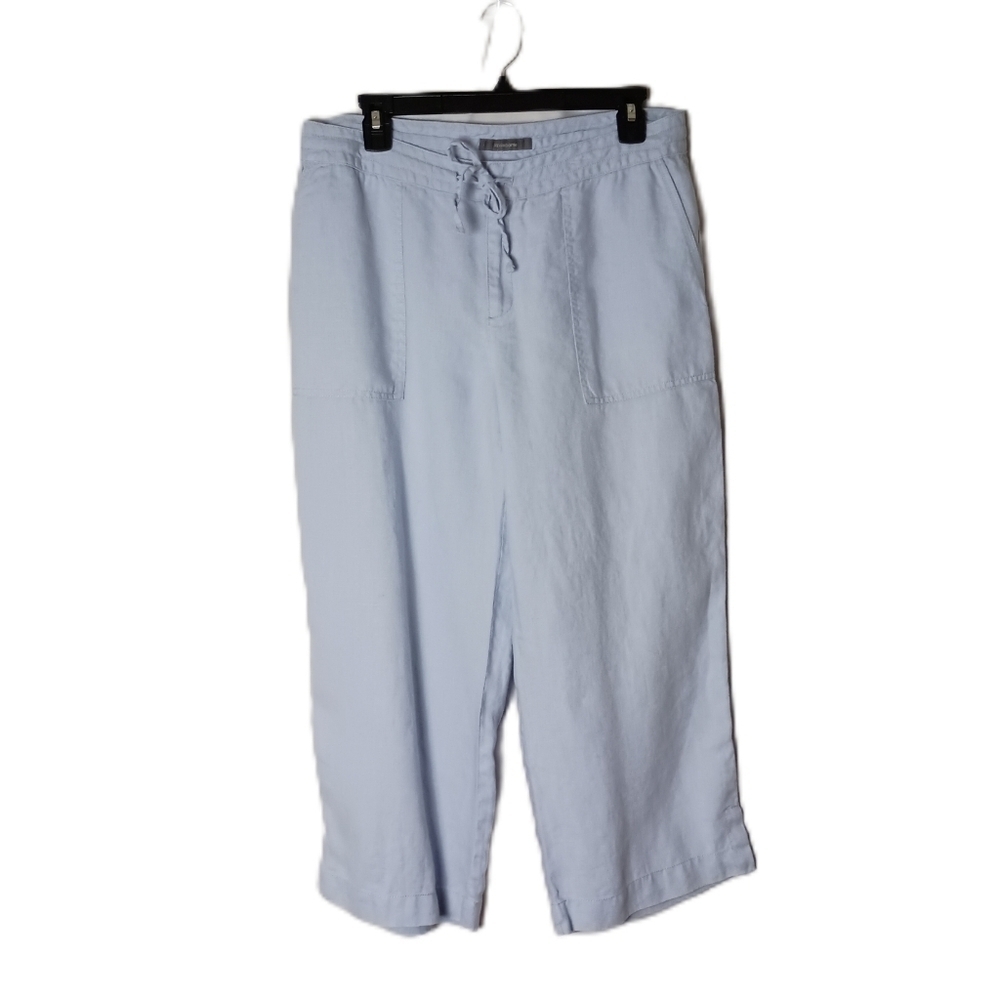 Liz Claiborne Linen Capri Wide Leg Pants Light Blue Size10